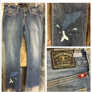 Lucky Brand Lola Boot Jean 2 /26 Handpaint Dolphin